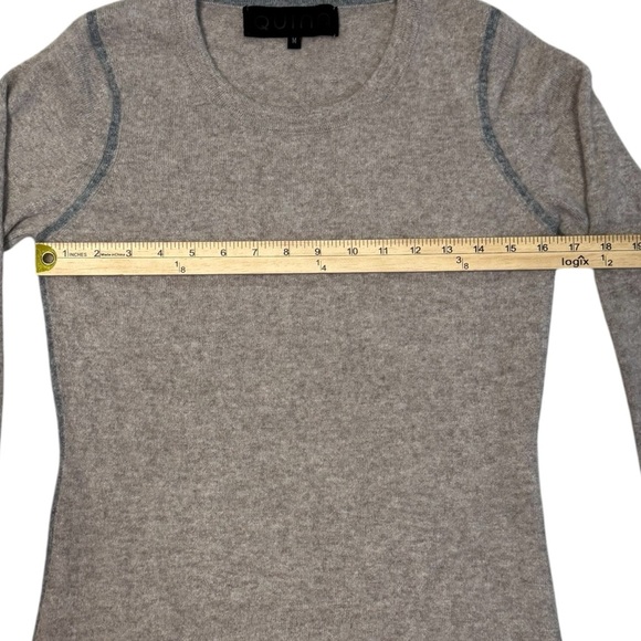 Quinn Women's Heather Brown Long Sleeve/Sweater with Gray Accent, 100% Cashmere - Picture 8 of 11